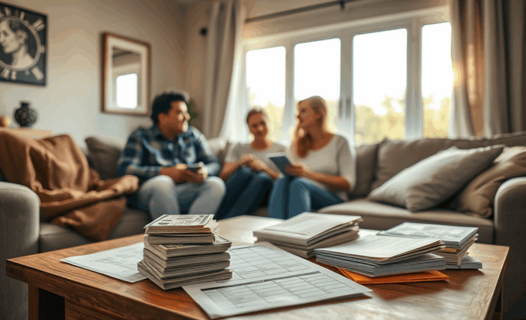 A family discussing financial preparedness and cash savings for emergencies.