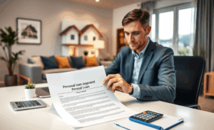 A couple discussing their options for a personal loan with property guarantee.
