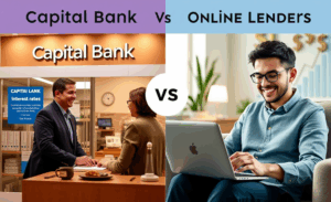 An illustrative comparison of Capital Bank and online lenders for personal loans, highlighting interest rates and application convenience.