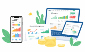 An image showcasing various Capital Bank tools for financial management, illustrating budgeting and planning resources.