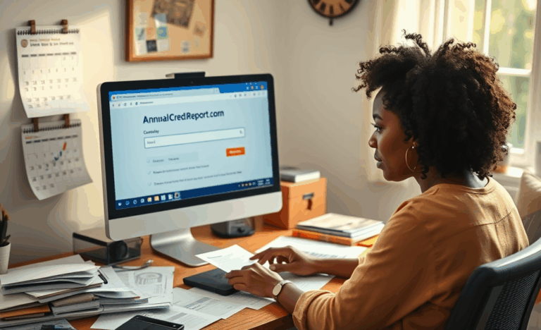 Computer screen displaying a credit report summary online.